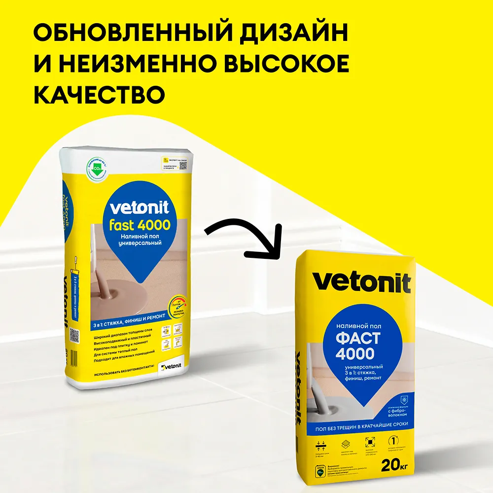 Ровнитель (наливной пол) универсальный Vetonit Фаст 4000 самовыравнивающийся 20 кг