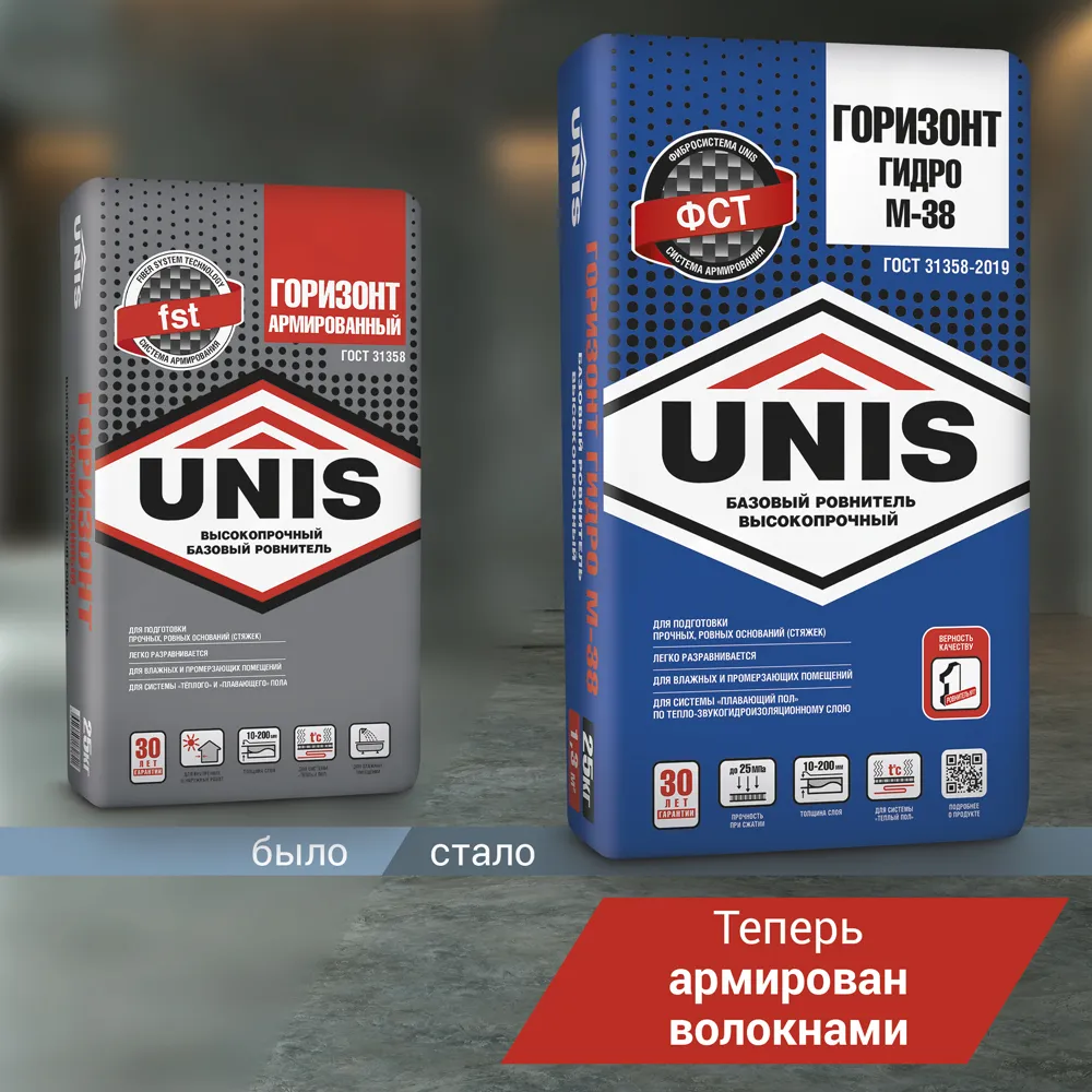 Ровнитель (стяжка пола) первичный Unis Горизонт Hydro М-38 Армированный высокопрочный 25 кг
